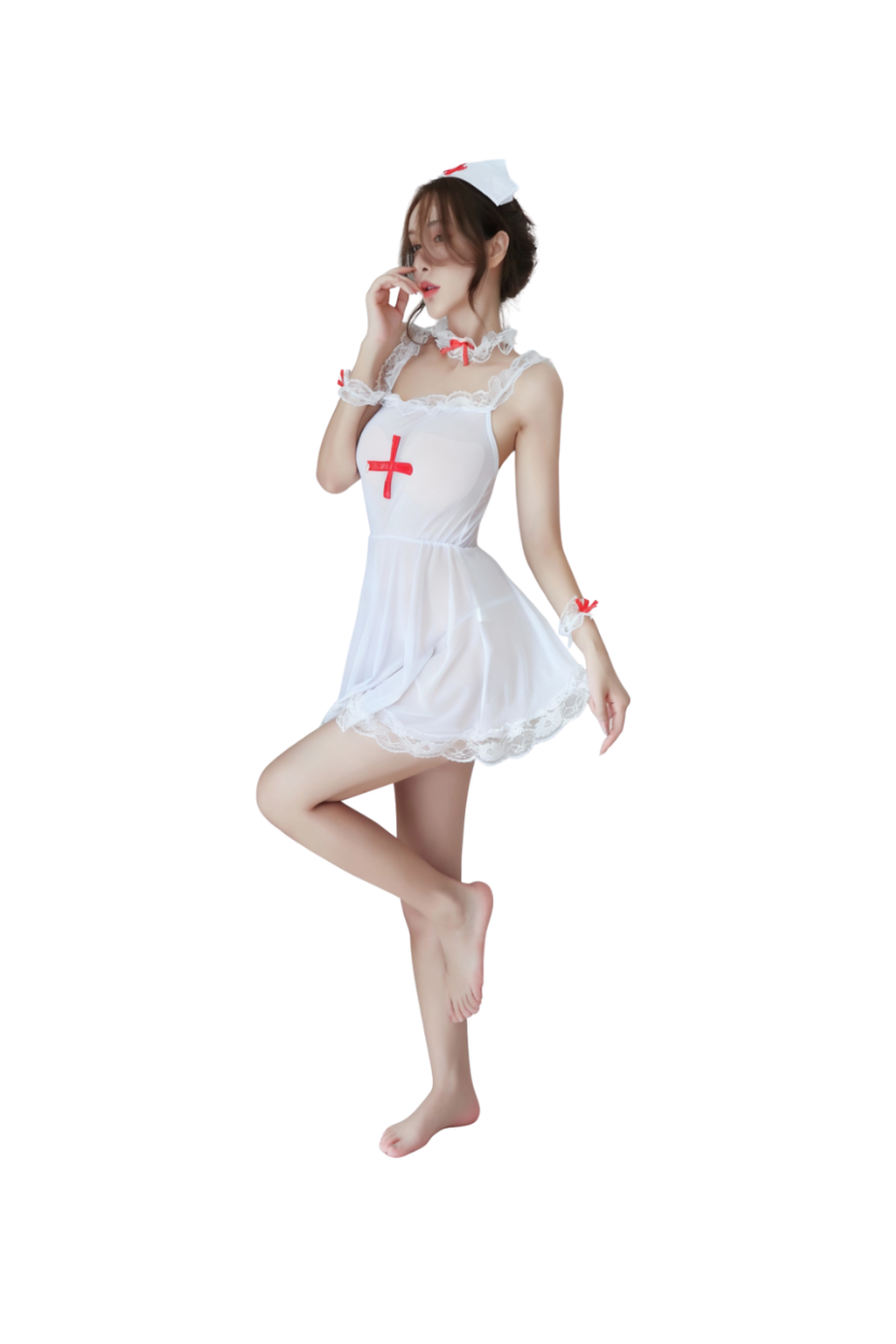 Lace Sheer Nurse Lingerie Costume Set – Roleplay Cosplay Outfit