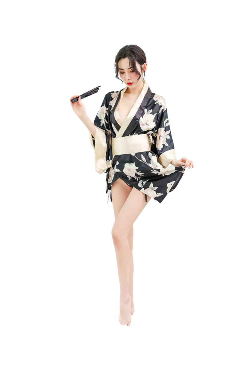 Japanese Floral Kimono Lingerie Roleplay Set