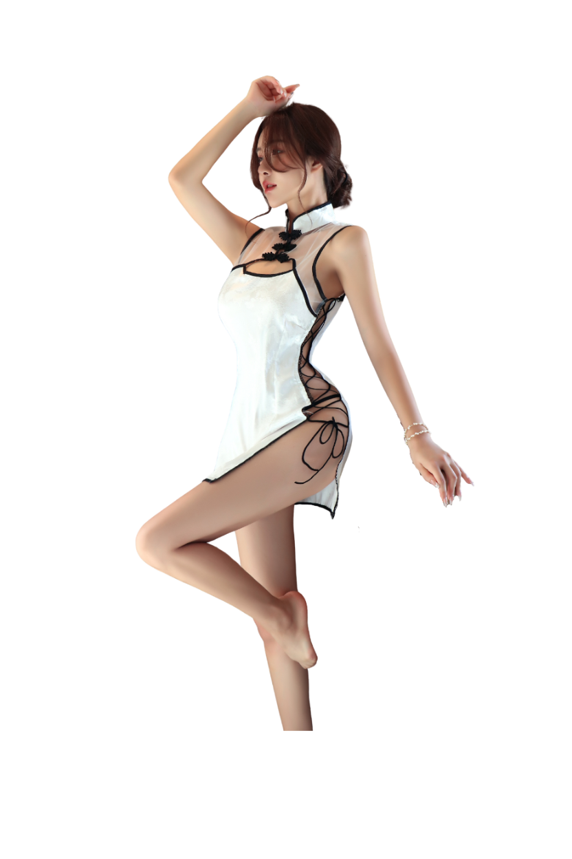 Sheer Mesh Sexy Cheongsam Lingerie Set