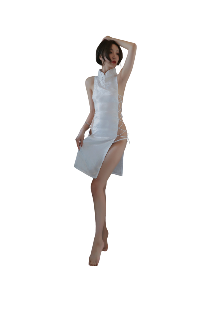 Sexy Side-Slit Lace-Up Cheongsam Lingerie Set