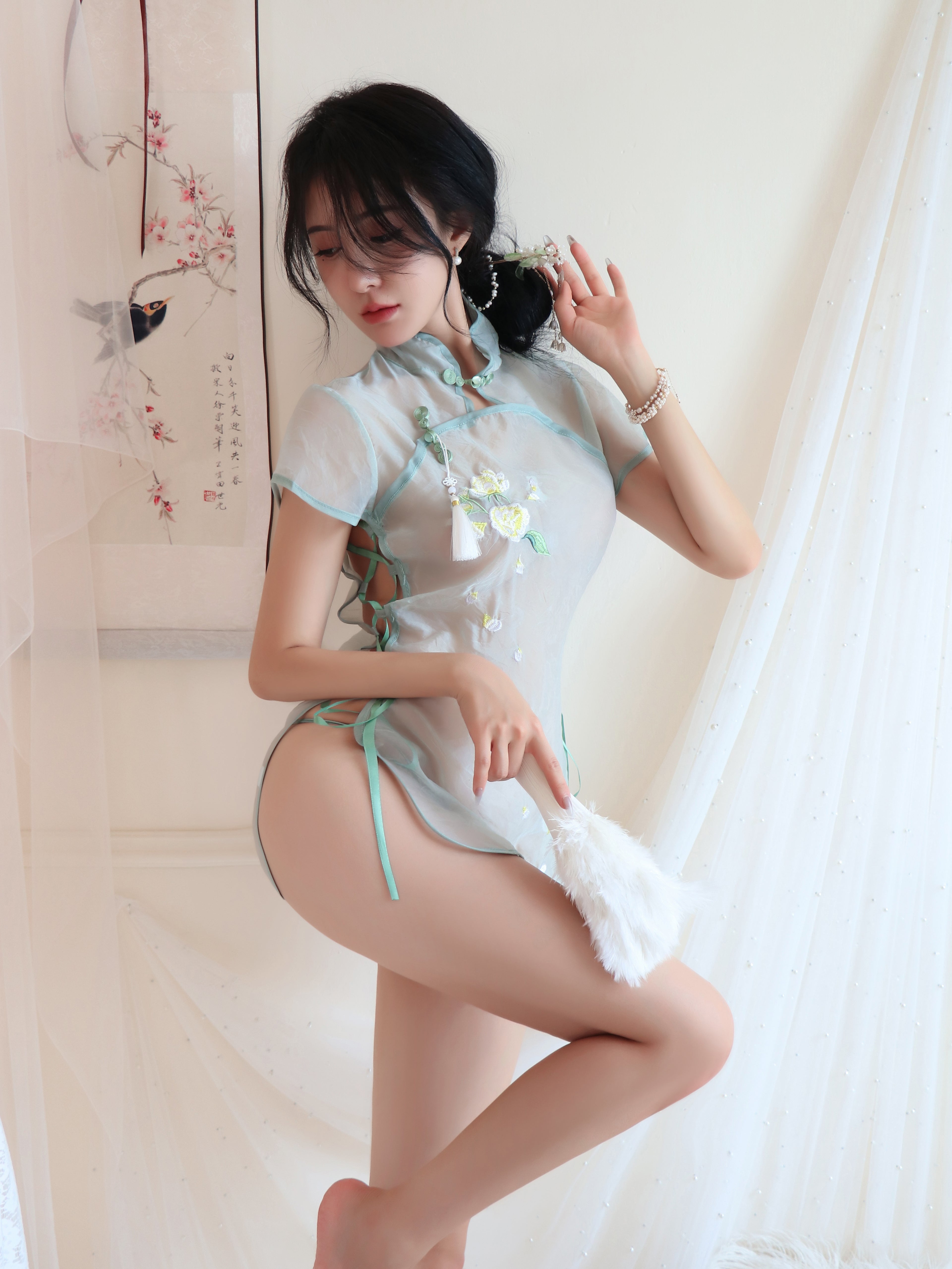 Embroidered Sheer Cheongsam Lingerie Set
