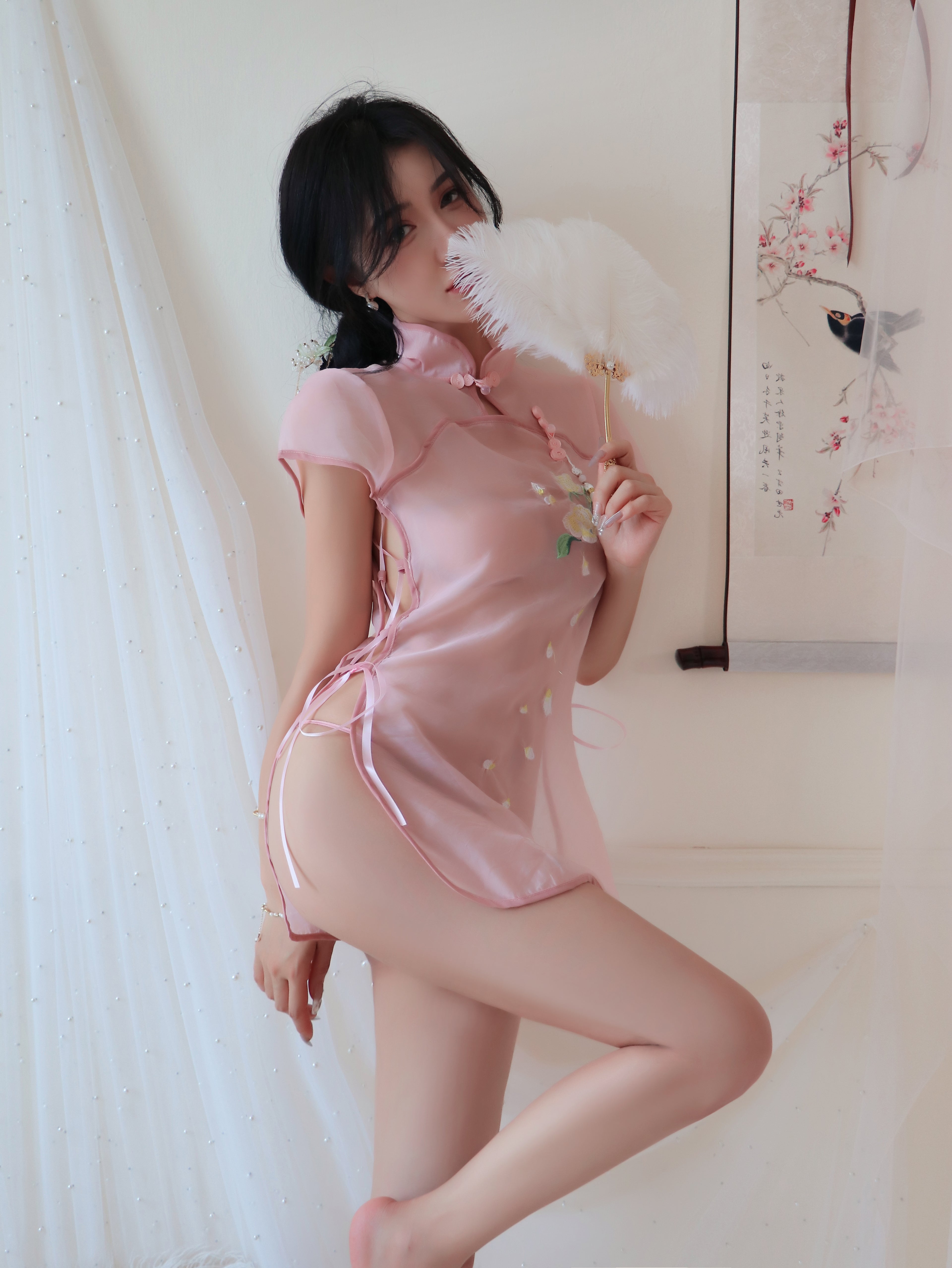 Embroidered Sheer Cheongsam Lingerie Set