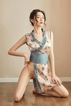Japanese Style Printed Kimono Lingerie Roleplay Set