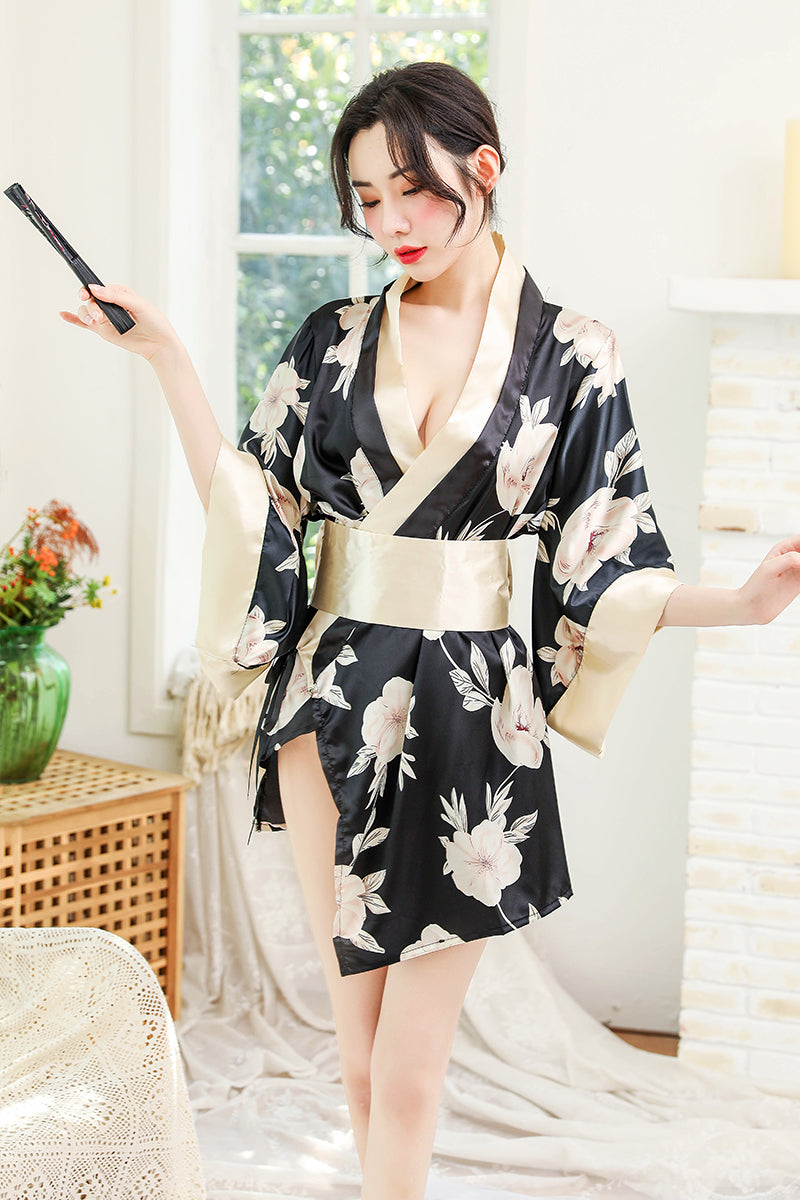Japanese Floral Kimono Lingerie Roleplay Set