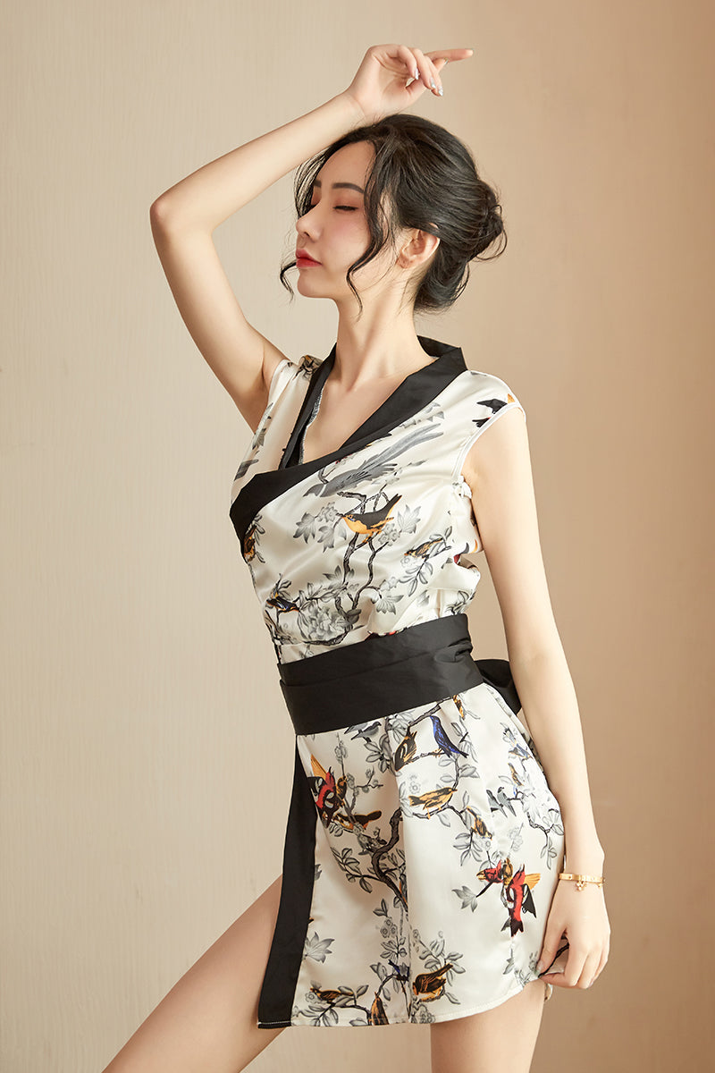 Japanese Style Printed Kimono Lingerie Roleplay Set