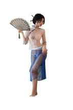 Sheer Blue Mesh Cheongsam Lingerie Set