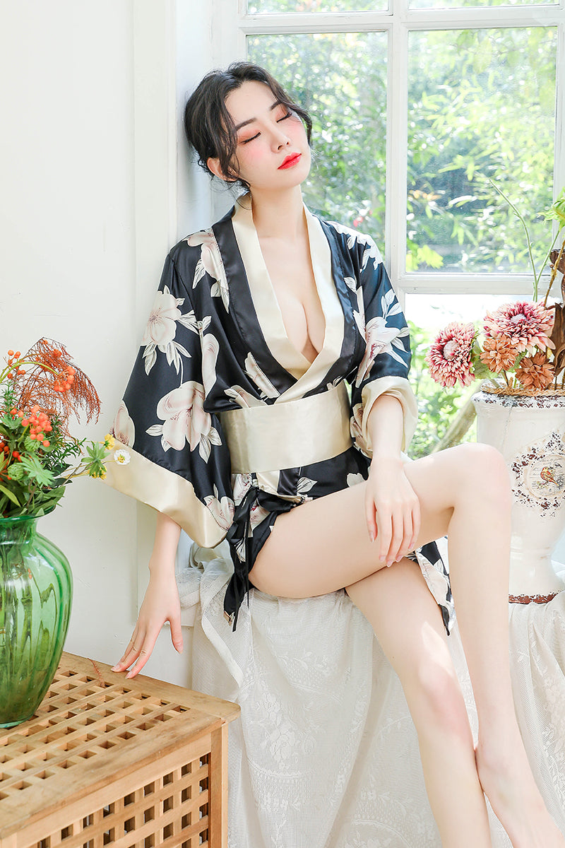 Japanese Floral Kimono Lingerie Roleplay Set