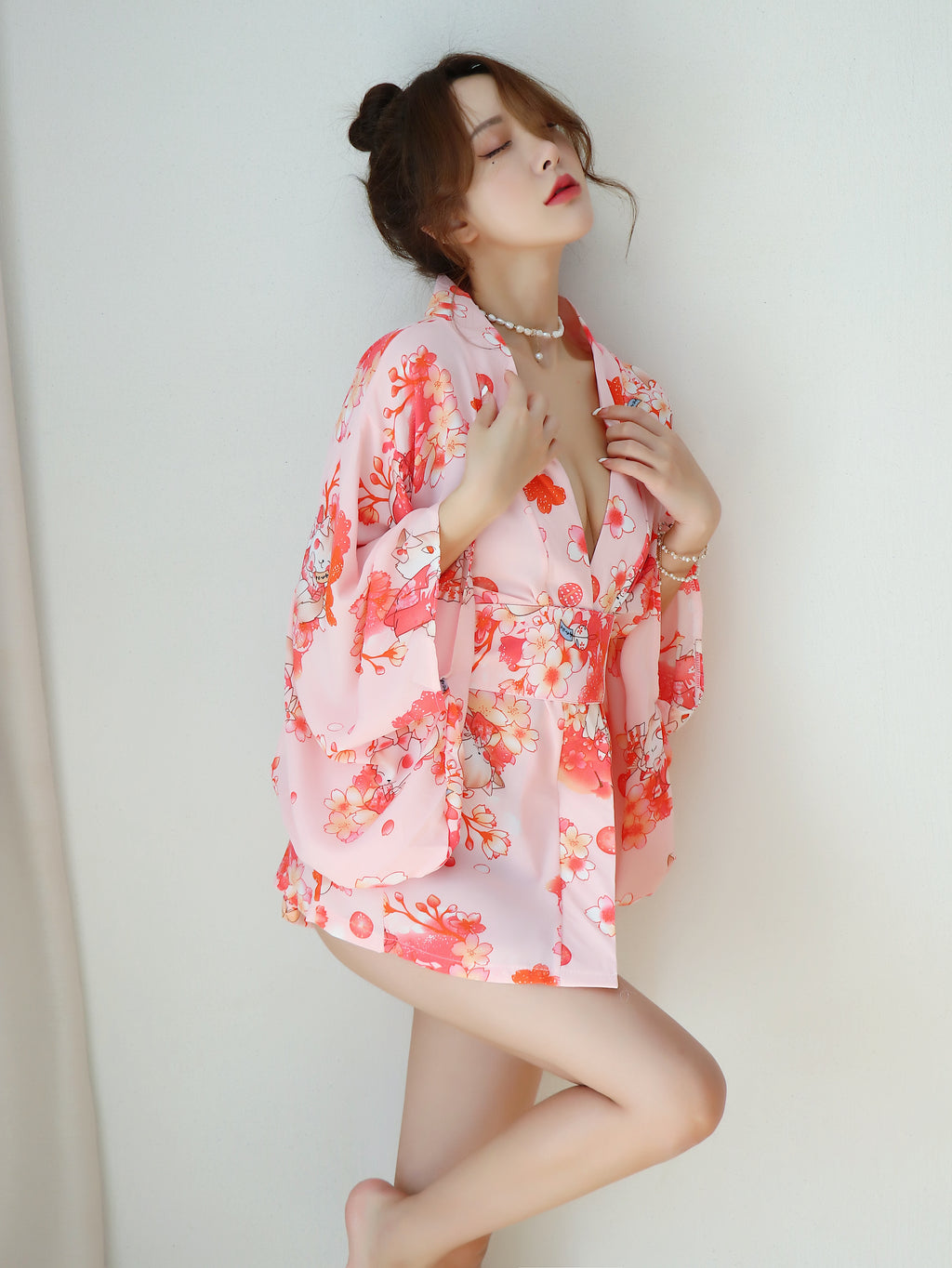 Pink Sakura Kimono Lingerie Roleplay Set