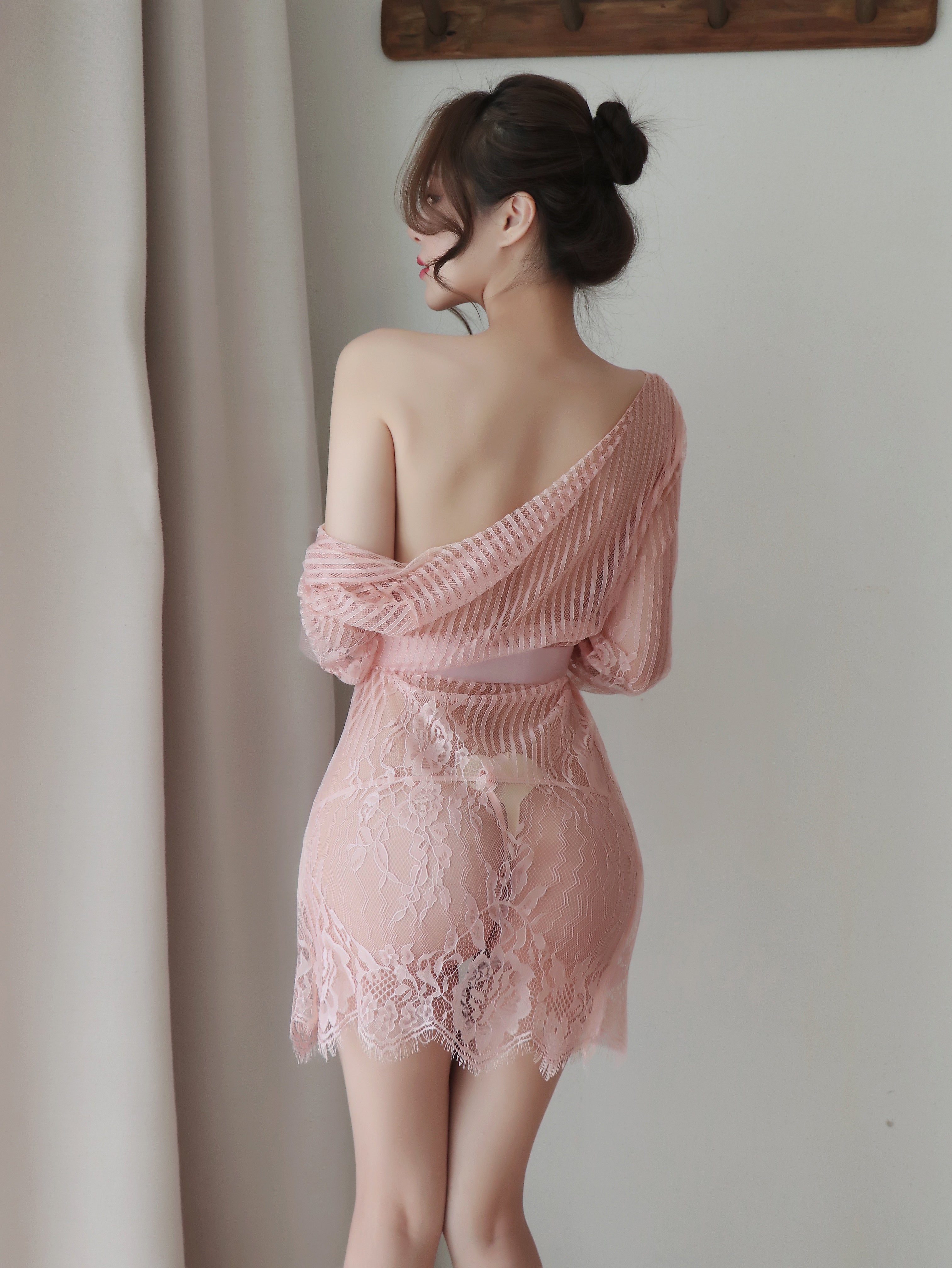 Lace Mesh Lingerie Robe Set