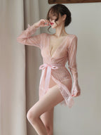 Lace Mesh Lingerie Robe Set