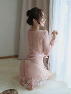 Lace Mesh Lingerie Robe Set