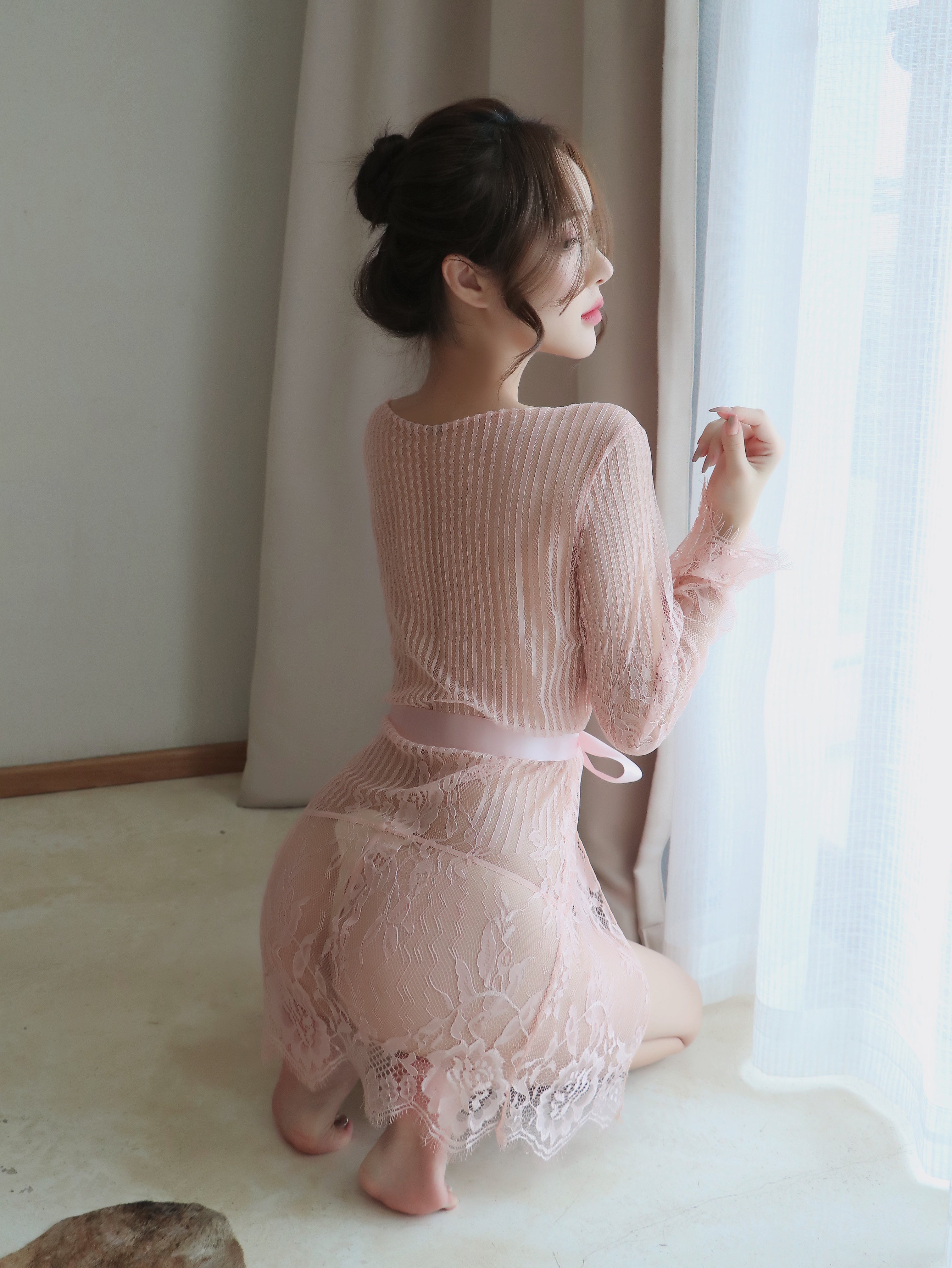Lace Mesh Lingerie Robe Set