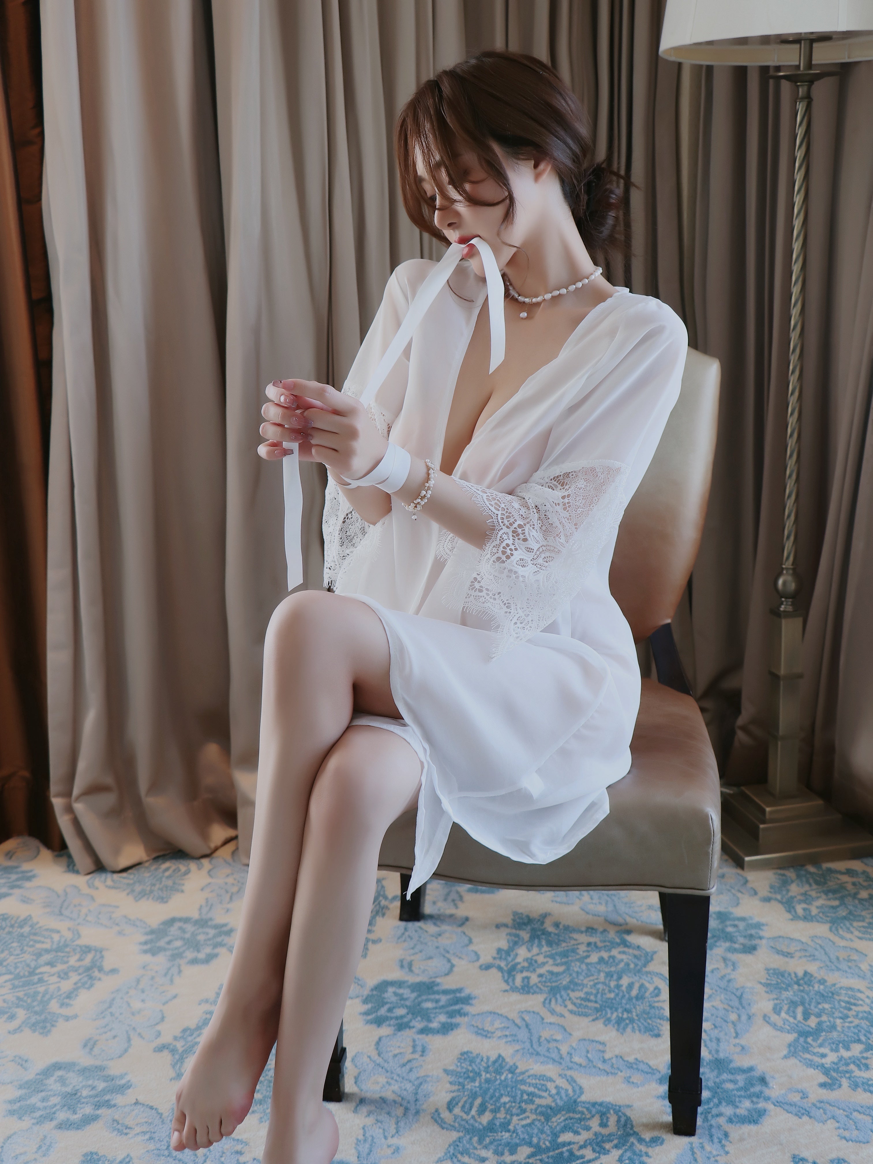 Lace Sheer Lingerie Robe Dress Set