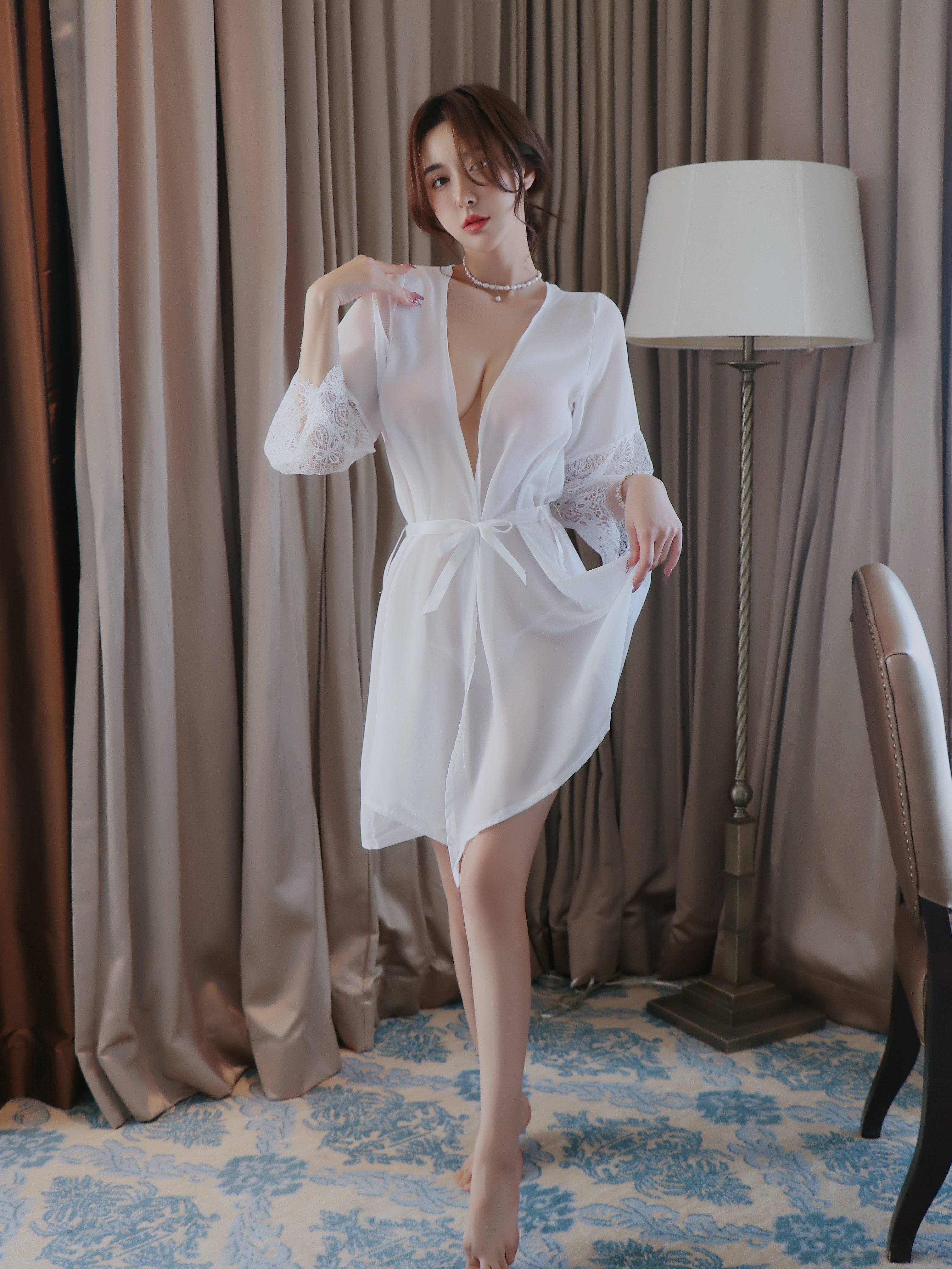 Lace Sheer Lingerie Robe Dress Set