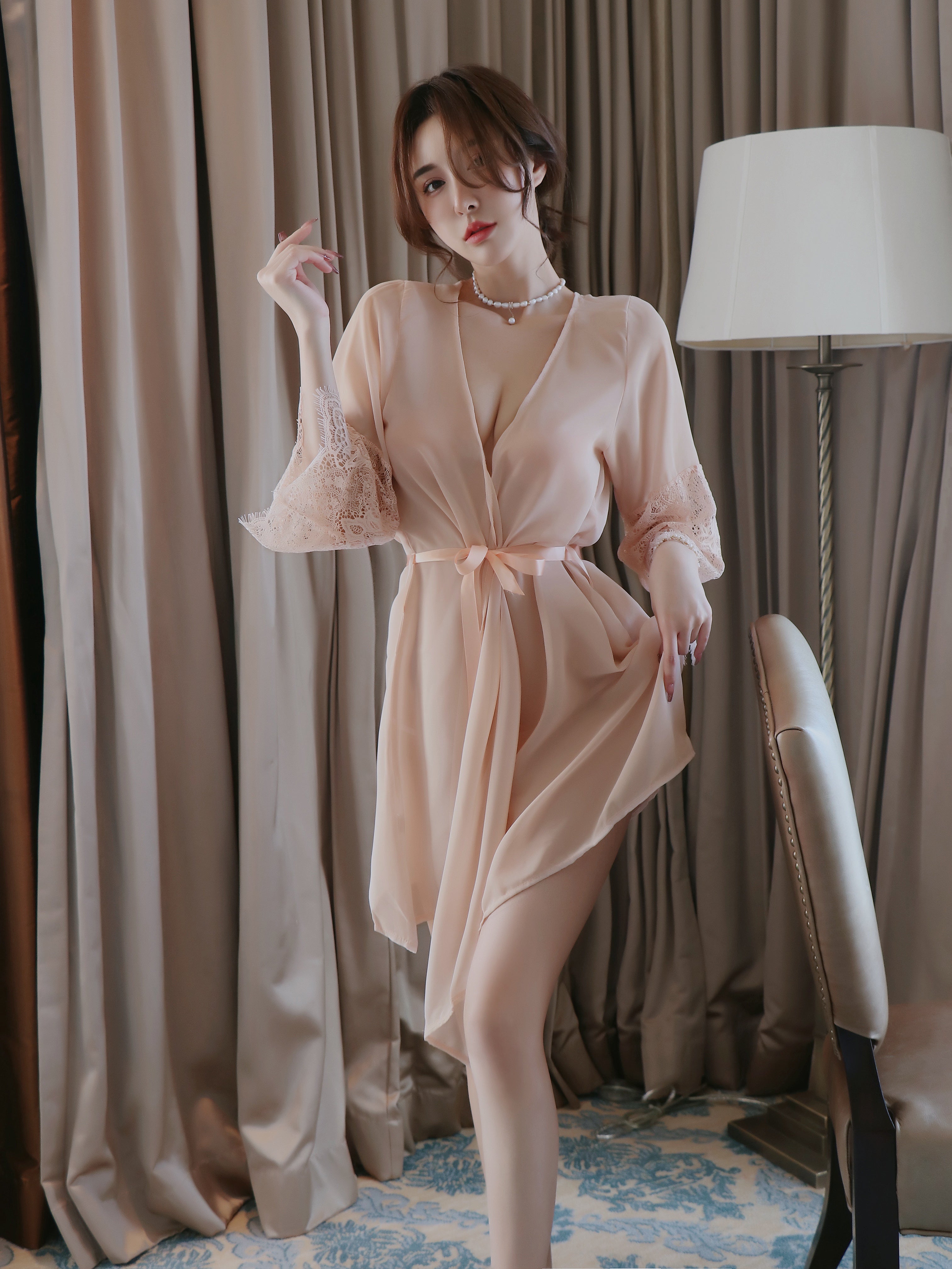 Lace Sheer Lingerie Robe Dress Set