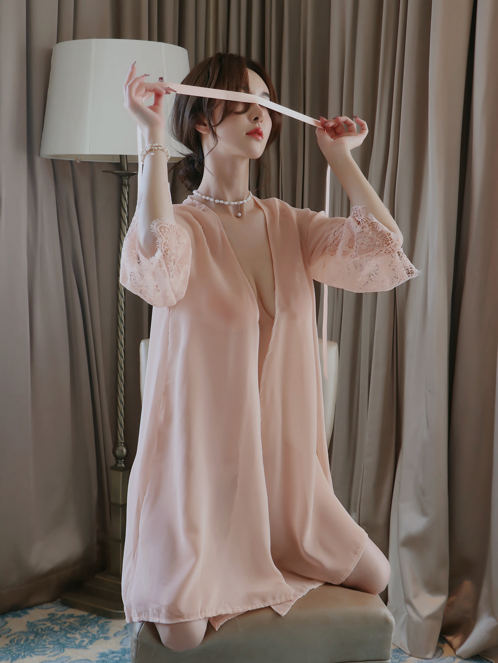 Lace Sheer Lingerie Robe Dress Set