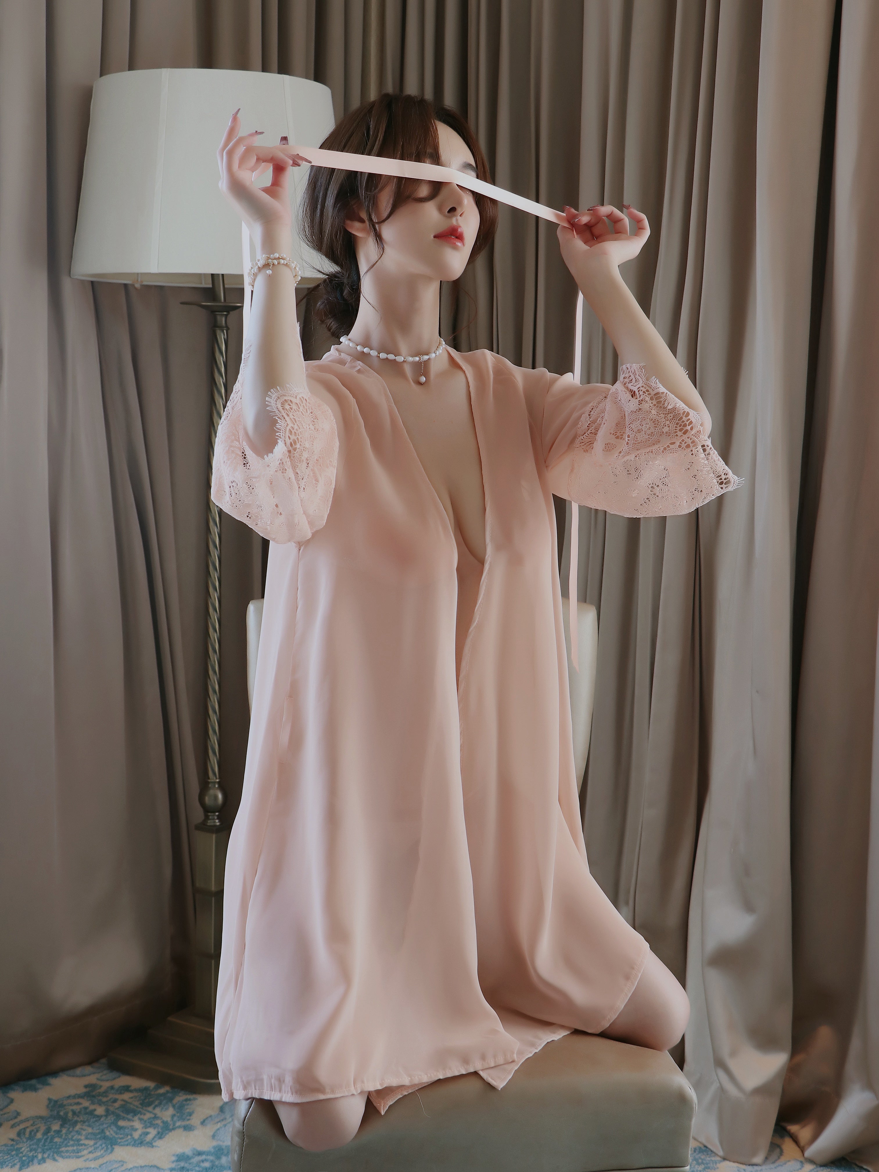 Lace Sheer Lingerie Robe Dress Set