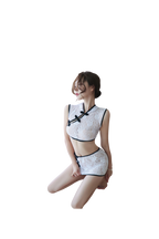 Lace See-Through Cheongsam Lingerie Two-Piece Set (Top & Skirt)